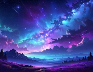 Stunning nightscape depicting a colorful nebula and a starry sky