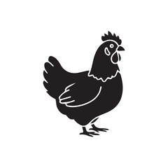 Single vector icon of a chicken | Includes a thin line art version next to a matching silhouette version. Minimal, clean, monochrome, isolated on white background, flat vector style