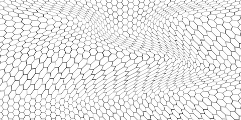 Fishing or soccer net. Repeated hexagon pattern. Black wired mesh texture isolated on white background. Metallic or fabric fence, cage or lattice structure. Vector graphic   eps10 © Nurulqamariyahelroma