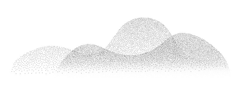 Abstract Stipple Pattern Landscape with Hills and Gradient Density on White Background
