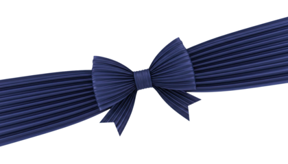Luxury dark blue pleated ribbon bow with diagonal tails for gift packaging and celebration Isolated on Transparent Background