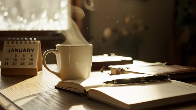 Cozy January Morning - Coffee, Calendar, and Journal.