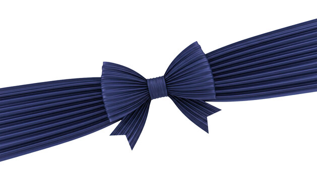 Luxury dark blue pleated ribbon bow with diagonal tails for gift packaging and celebration Isolated on Transparent Background