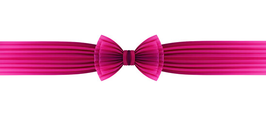 Elegant pleated magenta pink ribbon bow with horizontal strip for gift decoration Isolated on Transparent Background