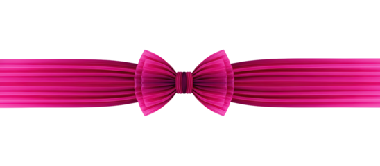 Elegant pleated magenta pink ribbon bow with horizontal strip for gift decoration Isolated on Transparent Background