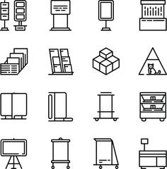 Collection of outline icons for display stands and kiosks booth exhibition
