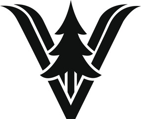 Pine Tree Letter V Logo Mark