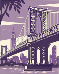 Fototapeta premium Purple of Manhattan Bridge with New York City skyline 1