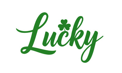 Green 'Lucky' text with a clover symbol, symbolizing good fortune and Irish heritage