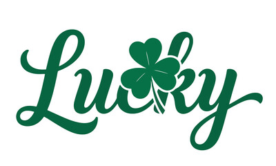 Naklejka premium Green Lucky Clover With Script Text Symbolizing Good Fortune And Irish St