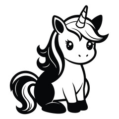 cute sitting unicorn pose line art silhouette vector illustration