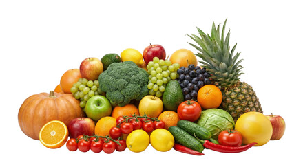 Vibrant assortment of fresh fruits and vegetables with a tropical pineapple isolated on