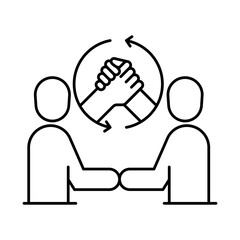 Customer Relationship Icon: Vector Line Icon for Business and CRM Concepts. Customer relationship icon, client engagement icon, customer retention icon, trust building icon, and relationship managemen