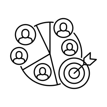 Customer Segmentation Icon: Vector Line Icon for Audience Targeting Concepts. Customer segmentation icon, audience grouping icon, market segmentation icon, personalization icon and customer analysis.