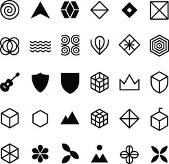 Grid of Thirty- Six Diverse Black and White Abstract and Geometric Icons symbol