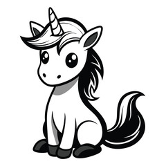 cute sitting unicorn pose line art silhouette vector illustration