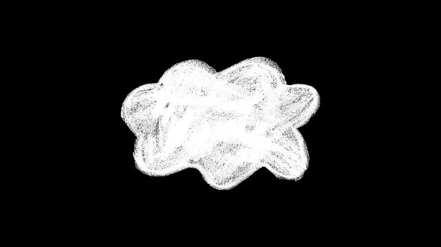 Hand-drawn white cloud sketch animation with rough scribble texture on black background for organic creative overlays and artistic video titles or weather icons.
