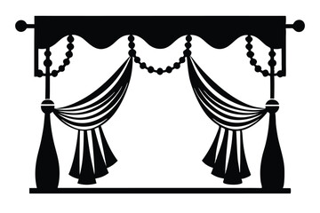 curtains hanging on cornice home decor elements line art silhouette vector illustration © Pinak
