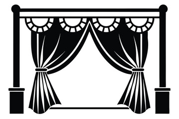 curtains hanging on cornice home decor elements line art silhouette vector illustration © Pinak