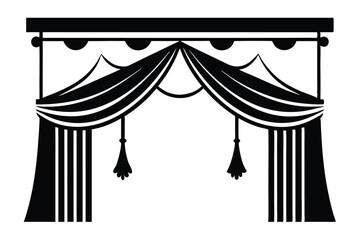 curtains hanging on cornice home decor elements line art silhouette vector illustration © Pinak