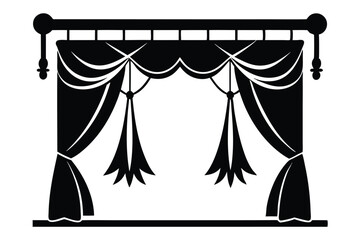curtains hanging on cornice home decor elements line art silhouette vector illustration © Pinak