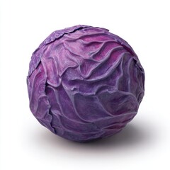 Fototapeta premium Vibrant Purple Cabbage Isolated on White Studio Background with Subtle Shadow