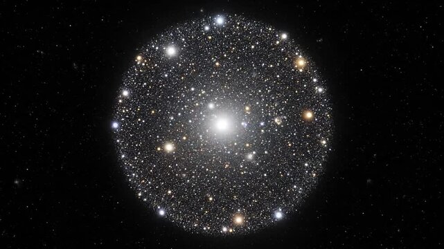 A stunning view of a dense globular star cluster glowing brightly in the vast expanse of space.