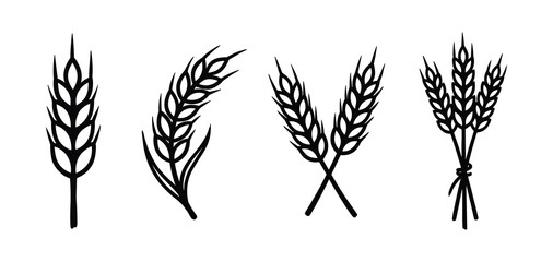 Obraz premium Black and White Wheat Sheaves Vector Illustration Set