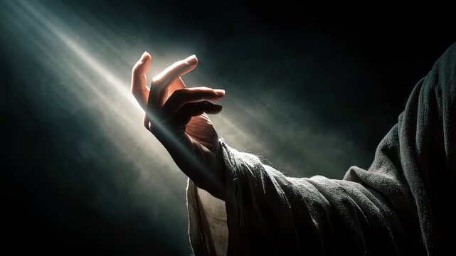 Close-up of Jesus Christ&rsquo;s hand extended in a gesture of blessing and compassion, symbolizing faith, healing, and divine presence.