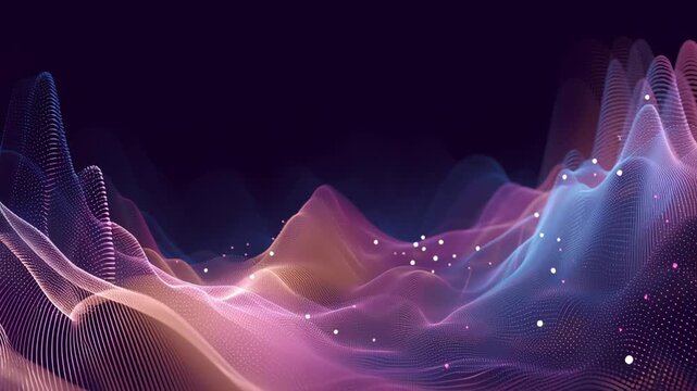 A purple and blue mountain range with a purple and blue sky. The mountains are very tall. Soft gradient brainwave visualization, ai emotional sensing, ai driven mental health tools 