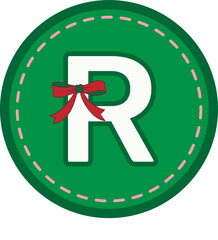 Christmas green round tag with capital letters