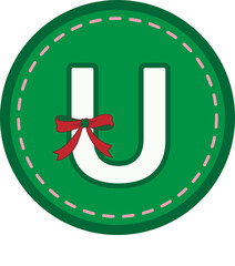 Christmas green round tag with capital letters