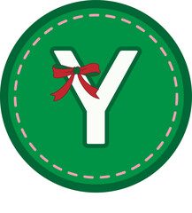 Christmas green round tag with capital letters