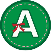 Christmas green round tag with capital letters