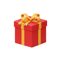 Obraz premium A simple 3d render of a red gift box wrapped with a yellow ribbon bow for celebration