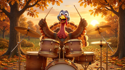 Cute Thanksgiving Turkey Music Performance Illustration