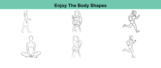 Black line art illustrations of people in various yoga poses on green background