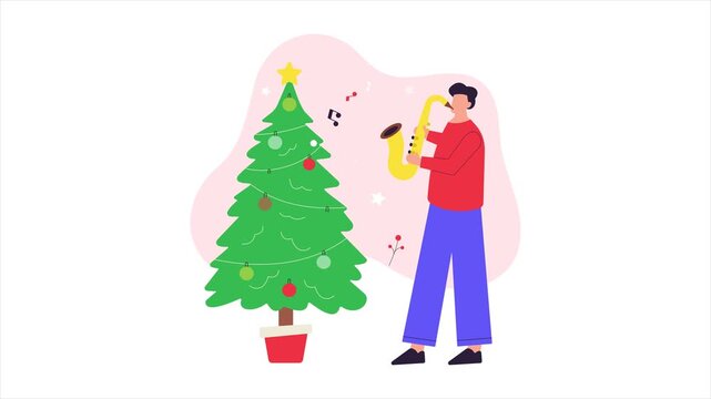 Playing Saxo phone 2D Flat Animation MP4 File