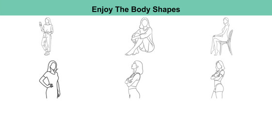 Black and white illustrations of various body shapes in different poses
