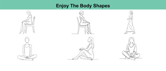 A set of six stick figure people in various sitting poses on