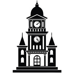 clock tower line art silhouette vector illustration