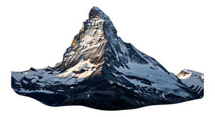 Snowy Mountain Peak Isolated on White Background, Majestic Landscape