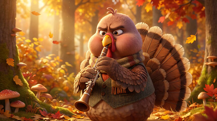 Cute Thanksgiving Turkey Music Performance Illustration