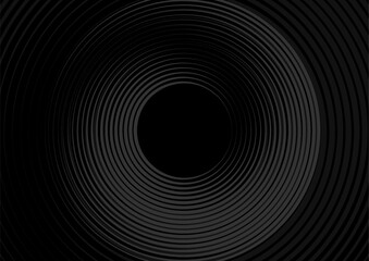Dark grey circular spiral lines abstract futuristic tech background. Vector minimal black design