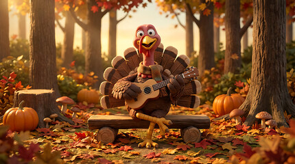 Cute Thanksgiving Turkey Music Performance Illustration