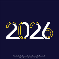 Happy New Year 2026 Creative Minimalist Yellow Typography Poster Design. Vector