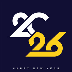 Happy New Year 2026 Creative Minimalist Yellow Typography Poster Design. Vector