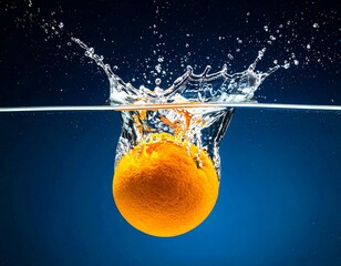Orange submerging into water, creating a splash against a blue background