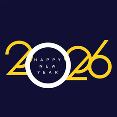 Happy New Year 2026 Creative Minimalist Yellow Typography Poster Design. Vector