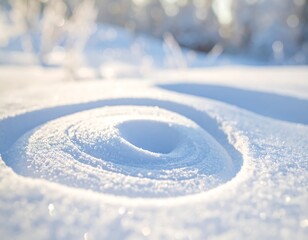 Close-up of snow spiral with sunlight creating soft shadows